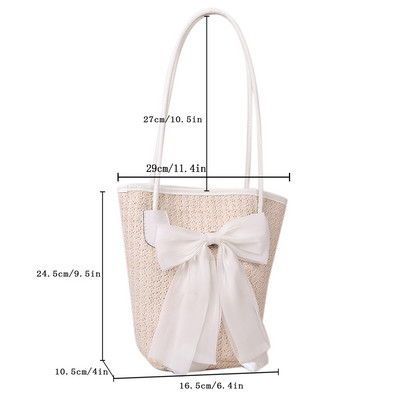 Geantă de umăr țesătă din paie vintage pentru femei, ocazional din dantelă, cu panglică, genți de mână din răchită, geantă boho din paie pentru vara, mâner de plajă, genți bej