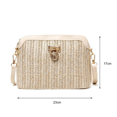 Geantă de umăr țesătă din paie vintage pentru femei, ocazional din dantelă, cu panglică, genți de mână din răchită, geantă boho din paie pentru vara, mâner de plajă, genți bej