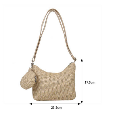 Geantă de umăr țesătă din paie vintage pentru femei, ocazional din dantelă, cu panglică, genți de mână din răchită, geantă boho din paie pentru vara, mâner de plajă, genți bej