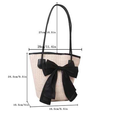 Geantă de umăr țesătă din paie vintage pentru femei, ocazional din dantelă, cu panglică, genți de mână din răchită, geantă boho din paie pentru vara, mâner de plajă, genți bej