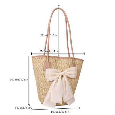 Geantă de umăr țesătă din paie vintage pentru femei, ocazional din dantelă, cu panglică, genți de mână din răchită, geantă boho din paie pentru vara, mâner de plajă, genți bej