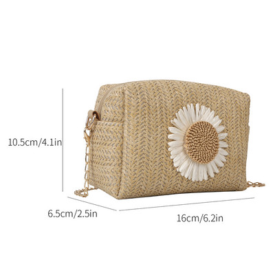 Geantă de umăr țesătă din paie vintage pentru femei, ocazional din dantelă, cu panglică, genți de mână din răchită, geantă boho din paie pentru vara, mâner de plajă, genți bej