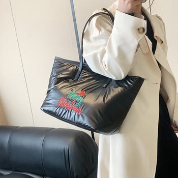 Нова дамска чанта Puffer Tote Bag Дамска ватирана пухкава чанта Лека чанта за през рамо с памучна подплата с пухена подплата Дамска чанта през рамо