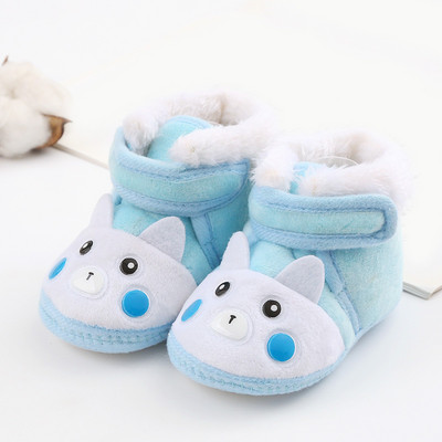 Cizme drăguțe din bumbac pentru copii mici de desene animate Cizme cu fețe deschise Pantofi pentru bebeluși La modă, plat, cald, plus fleece