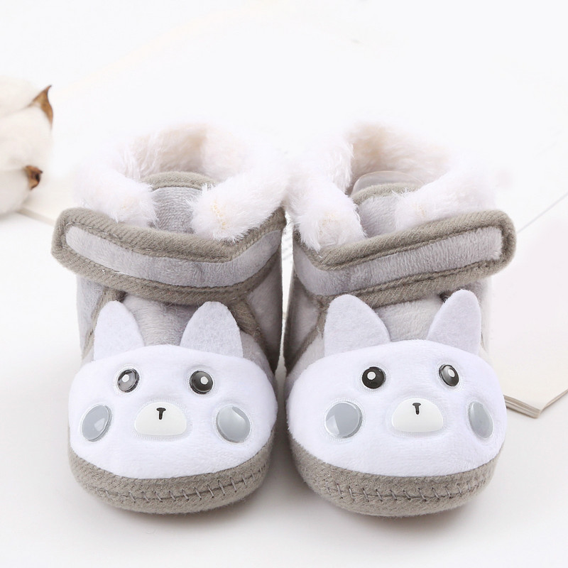 Cizme drăguțe din bumbac pentru copii mici de desene animate Cizme cu fețe deschise Pantofi pentru bebeluși La modă, plat, cald, plus fleece