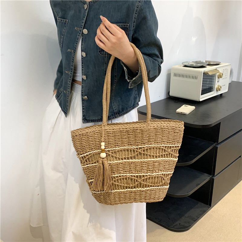 Genți de vară din paie pentru femei Tote Genți de umăr din paie Geanta cu mâner superior țesute din ratan Coș din rafie Geantă de plajă din croșetat Geantă de mână casual