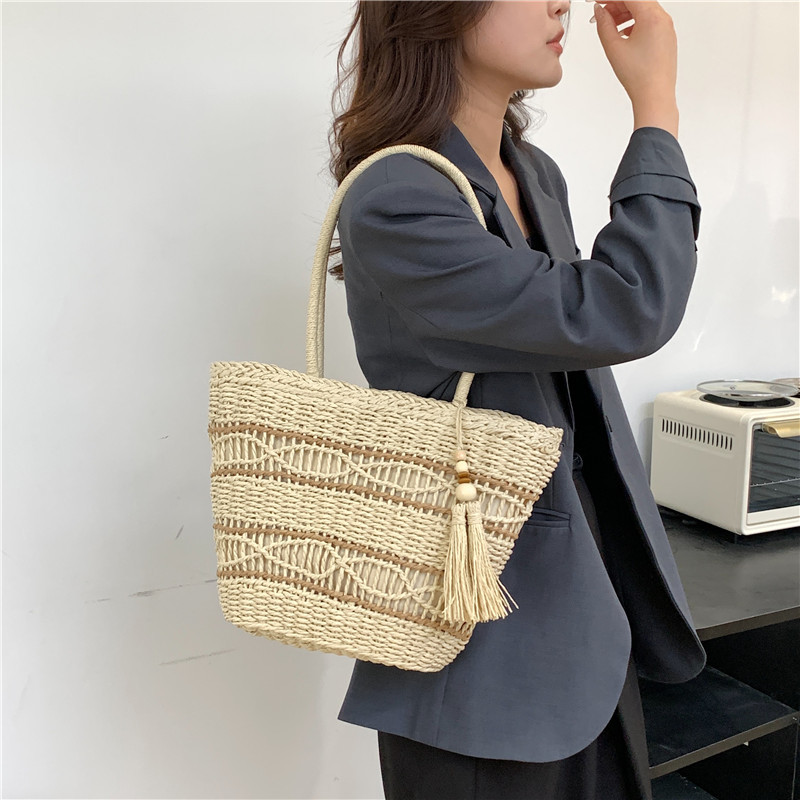 Genți de vară din paie pentru femei Tote Genți de umăr din paie Geanta cu mâner superior țesute din ratan Coș din rafie Geantă de plajă din croșetat Geantă de mână casual
