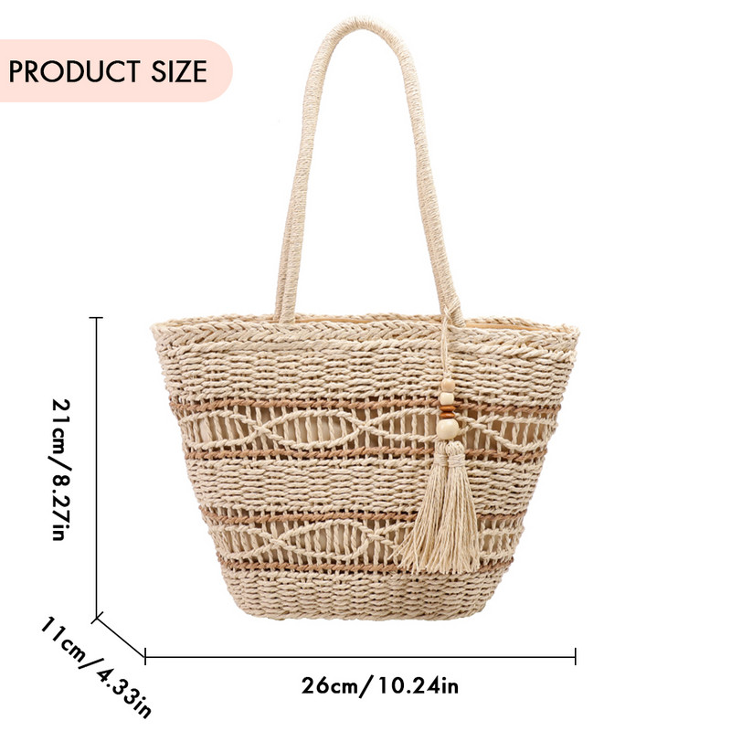 Genți de vară din paie pentru femei Tote Genți de umăr din paie Geanta cu mâner superior țesute din ratan Coș din rafie Geantă de plajă din croșetat Geantă de mână casual