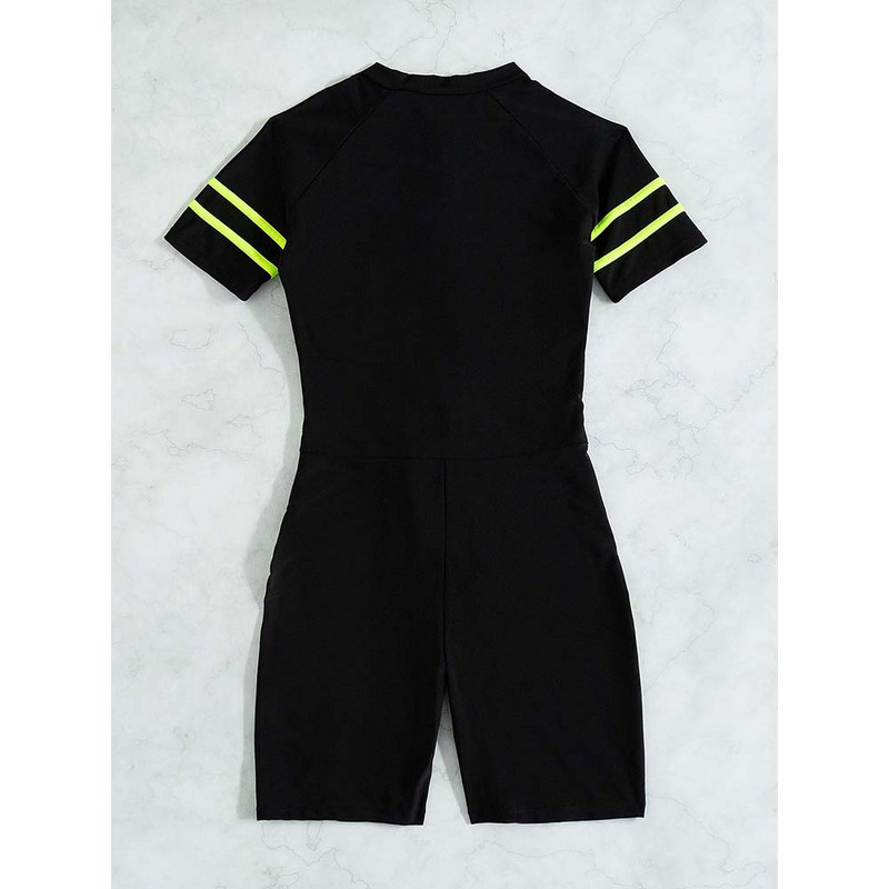 Jednodijelni kupaći kostim, ženski sportski kupaći kostim, novi kontrastni mrežasti kupaći kostim iz 2023., ženski prugasti monokini s patentnim zatvaračem sprijeda, atletski kupaći kostim za plažu