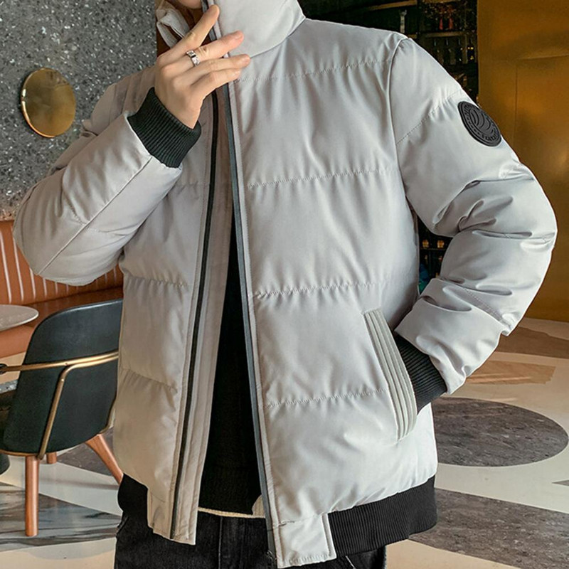 Pánska prešívaná bunda so stojacím golierom, ležérna streetwear bavlnená podšívka, pánsky hrubý teplý kabát, ľahký pánsky streetwear, pánske oblečenie