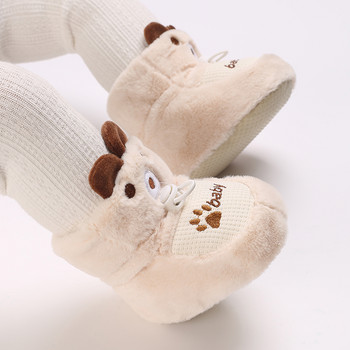 Сладки бебешки обувки за момчета Зимни топли ботуши за сняг Модни бебешки обувки за първа проходилка Мека подметка Неплъзгащи се обувки за малки деца