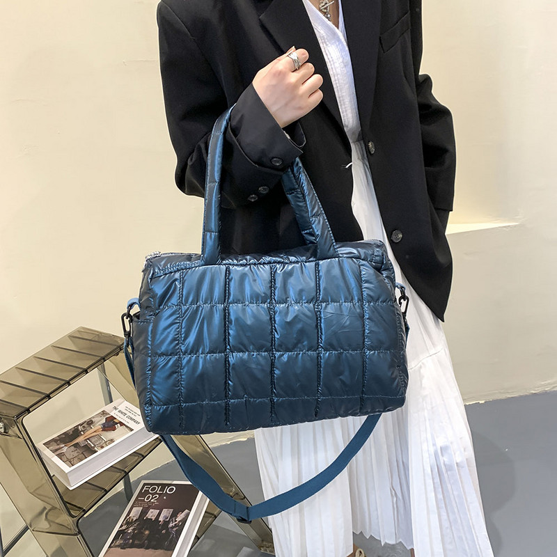 Fashion Space Pad Βαμβακερή τσάντα ώμου για γυναίκες Χειμερινή τσάντα χιαστί από νάιλον γυναικεία τσάντα με επένδυση