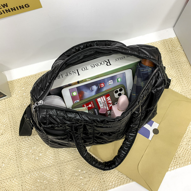 Fashion Space Pad Βαμβακερή τσάντα ώμου για γυναίκες Χειμερινή τσάντα χιαστί από νάιλον γυναικεία τσάντα με επένδυση