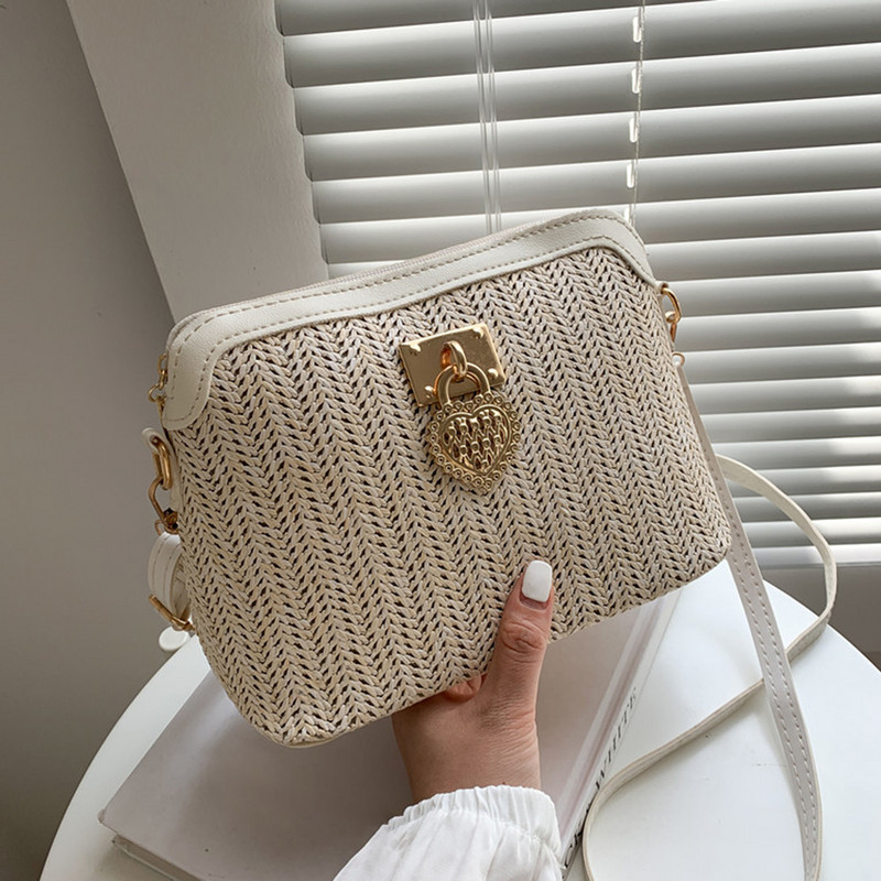 Καλοκαιρινές ψάθινες τσάντες χιαστί για γυναίκες 2023 Χειροποίητες υφαντές τσάντες με κοχύλι Τσάντες ώμου από μαλακό PU Δερμάτινες τσάντες Γυναικεία τσάντα παραλίας Bohemia