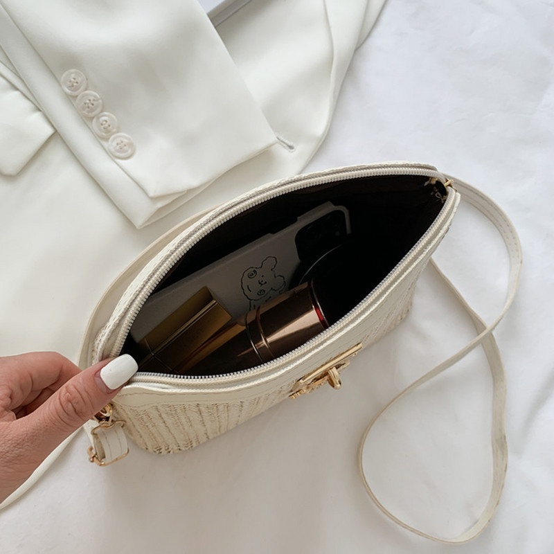 Καλοκαιρινές ψάθινες τσάντες χιαστί για γυναίκες 2023 Χειροποίητες υφαντές τσάντες με κοχύλι Τσάντες ώμου από μαλακό PU Δερμάτινες τσάντες Γυναικεία τσάντα παραλίας Bohemia