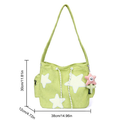 Γυναικεία μοτίβο αστεριών Κοτλέ τσάντα χιαστί Casual Tote Lady απλή τσάντα ώμου μεγάλης χωρητικότητας Σχολική τσάντα ταξιδιού για κορίτσια Τσάντα χειρός