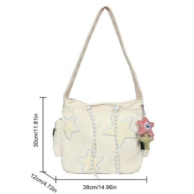 Γυναικεία μοτίβο αστεριών Κοτλέ τσάντα χιαστί Casual Tote Lady απλή τσάντα ώμου μεγάλης χωρητικότητας Σχολική τσάντα ταξιδιού για κορίτσια Τσάντα χειρός