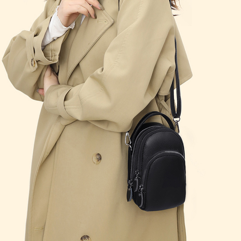 Κομψή τσάντα Messenger Δερμάτινη τσάντα χιαστί ώμου από δέρμα αγελάδας Μίνι τσάντα χιαστί ώμου με μικρό φερμουάρ Πορτοφόλι με πολλές τσέπες για το δρόμο