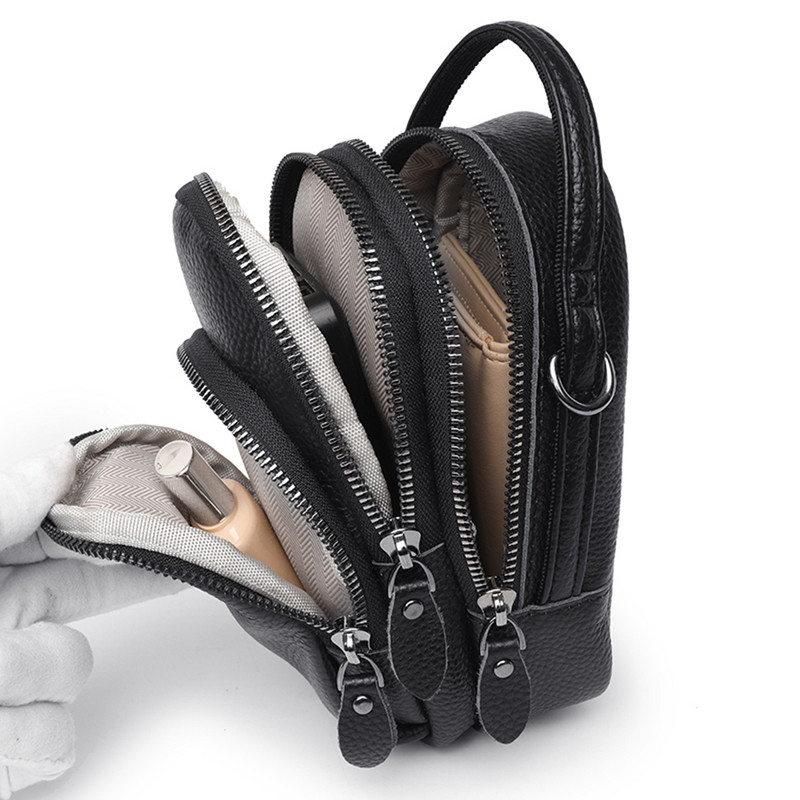 Κομψή τσάντα Messenger Δερμάτινη τσάντα χιαστί ώμου από δέρμα αγελάδας Μίνι τσάντα χιαστί ώμου με μικρό φερμουάρ Πορτοφόλι με πολλές τσέπες για το δρόμο