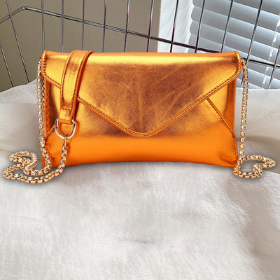 Γυναικεία βραδινή τσάντα Μεταλλική δερμάτινη αλυσίδα φακέλου Clutch πορτοφόλια Κομψή έξοχη casual χιαστί τσάντα Fashion Dinner Bag