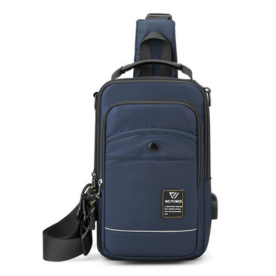 Geantă de piept pentru bărbați Geantă de sport pentru talie cu încărcare USB Geantă de mesagerie pentru exterior Rucsac mic anti-stropire Buzunar pentru telefonul mobil