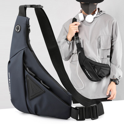 Férfi válltáska Vízálló USB Oxford Crossbody Bag Sling Multifunkciós Rövid utazási Messenger mellkasi csomag férfiaknak