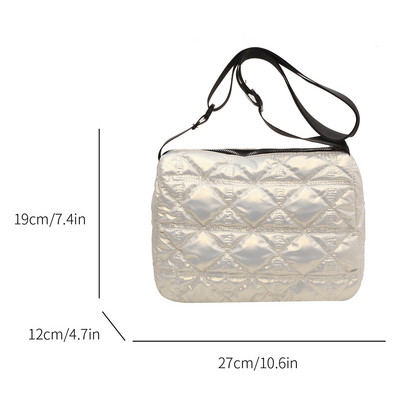 Geantă matlasată căptușită din nailon la modă pentru femei, geantă de umăr din bumbac spațial de iarnă, moale, pufoasă, neagră, geantă de mână pentru cumpărător de femei