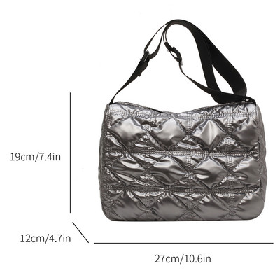 Geantă matlasată căptușită din nailon la modă pentru femei, geantă de umăr din bumbac spațial de iarnă, moale, pufoasă, neagră, geantă de mână pentru cumpărător de femei