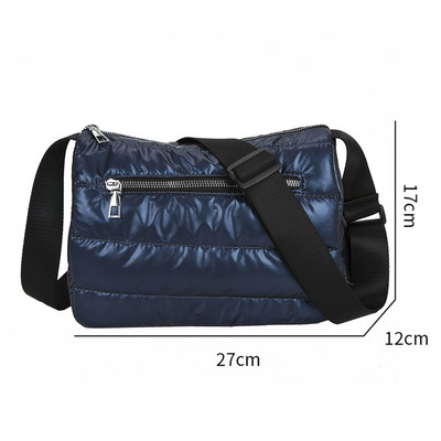 Geantă matlasată căptușită din nailon la modă pentru femei, geantă de umăr din bumbac spațial de iarnă, moale, pufoasă, neagră, geantă de mână pentru cumpărător de femei