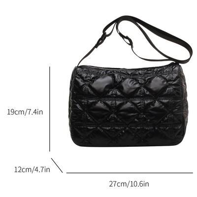 Geantă matlasată căptușită din nailon la modă pentru femei, geantă de umăr din bumbac spațial de iarnă, moale, pufoasă, neagră, geantă de mână pentru cumpărător de femei