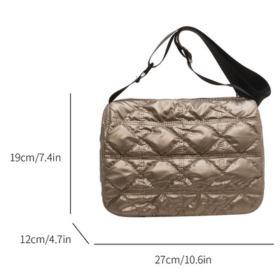 Geantă matlasată căptușită din nailon la modă pentru femei, geantă de umăr din bumbac spațial de iarnă, moale, pufoasă, neagră, geantă de mână pentru cumpărător de femei