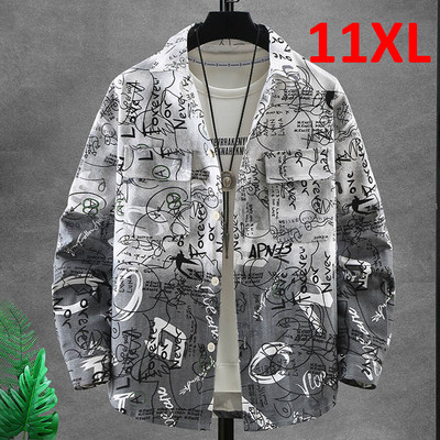 Didelio dydžio 8XL 10XL Džinsinė Striukė Vyriška Pavasarinė Džinsinė Striukė Raštas Graffiti Gatvės Apranga Džins Striukės Vyriškas Didelis Dydis 9XL 10XL