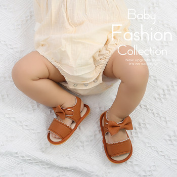 Летни обувки за новородено бебе Противоплъзгащи се меки и удобни бебешки сандали Кожени обувки за момиченце Bow First Walker Обувки за малко дете