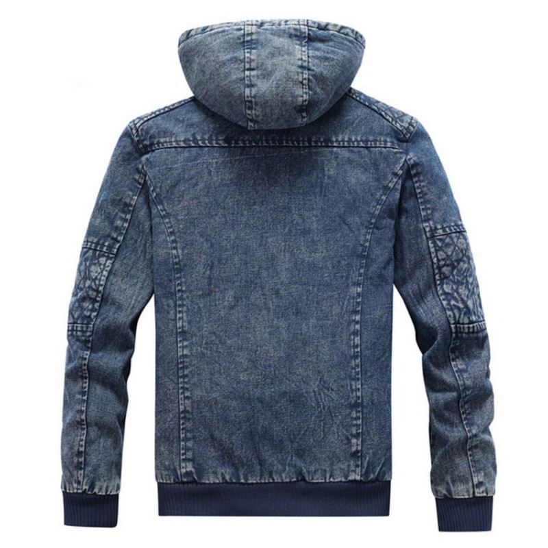 Toamnă și iarnă pentru bărbați fleece jachetă albastră caldă din denim pălărie la modă cu guler detașabil îmbrăcăminte exterioară ocazională cu glugă jachete din denim