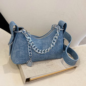 Νέα μοντέρνα δημοφιλής τζιν εξατομικευμένη σχεδίαση Τσάντα ώμου με εξαιρετική υφή Τσάντα ώμου Y2k Μικρή αλυσίδα για τσάντες χιαστί