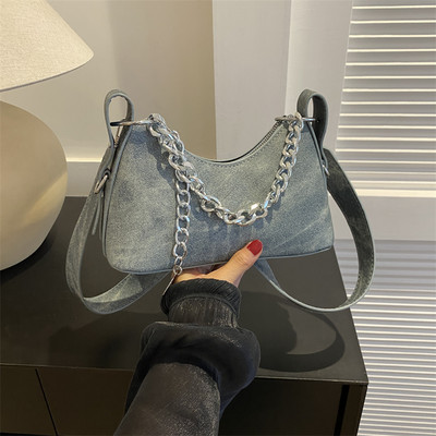 Νέα μοντέρνα δημοφιλής τζιν εξατομικευμένη σχεδίαση Τσάντα ώμου με εξαιρετική υφή Τσάντα ώμου Y2k Μικρή αλυσίδα για τσάντες χιαστί
