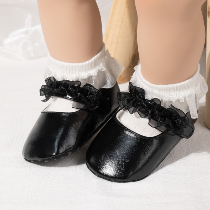KIDSUN Βρεφικά παπούτσια Βρεφικά παπούτσια για νήπιο κορίτσι Πριγκίπισσα Φόρεμα Αντιολισθητικά Flat First Walker Παπούτσια Νεογέννητα Δαντελένια Διακόσμηση με κορδέλα Mary Janes
