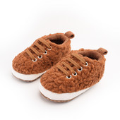 Νέα παχιά βελούδινα αθλητικά παπούτσια μωρά με κορδόνια Αντιολισθητικά παπούτσια για νήπια με μαλακή σόλα Παπούτσια για μωρά First Walkers Βαμβακερά παπούτσια