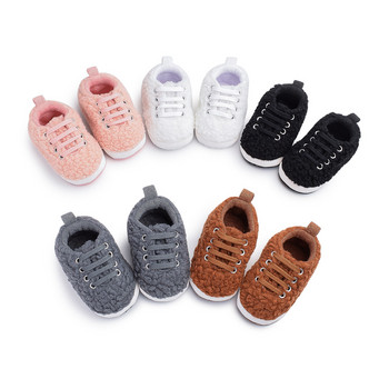 Нови удебелени стилни плюшени маратонки Бебешки обувки с връзки Неплъзгащи се обувки с мека подметка за малко дете Бебешки обувки Първи проходилки Памучни обувки