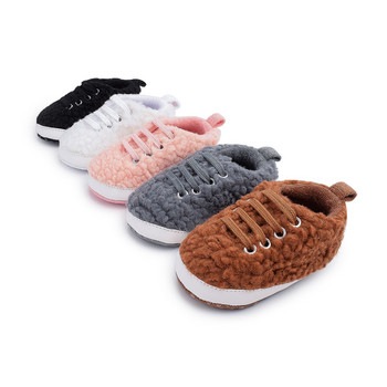 Νέα παχιά βελούδινα αθλητικά παπούτσια μωρά με κορδόνια Αντιολισθητικά παπούτσια για νήπια με μαλακή σόλα Παπούτσια για μωρά First Walkers Βαμβακερά παπούτσια