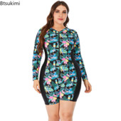 Νέα γυναικεία μαγιό μεγάλου μεγέθους 2023 One Piece Flower print Μακρυμάνικα κοστούμια κατάδυσης σερφ για κυρίες μεγάλου μεγέθους μαγιό παραλίας