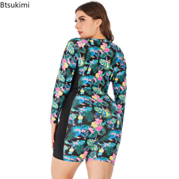 Νέα γυναικεία μαγιό μεγάλου μεγέθους 2023 One Piece Flower print Μακρυμάνικα κοστούμια κατάδυσης σερφ για κυρίες μεγάλου μεγέθους μαγιό παραλίας