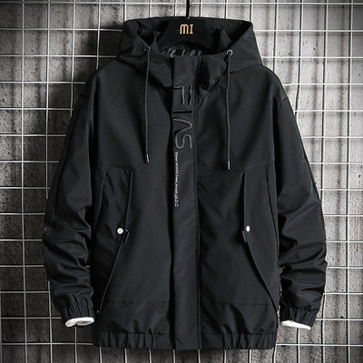 Jachetă de vânt pentru bărbați, de culoare solidă, jachete groase, haine, toamnă, primăvară, modă, ocazional, jachetă cargo cu glugă, pentru bărbați, verde, neagră