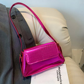 Μόδα τσάντα ώμου για γυναίκες 2023 Φωτεινή PU δερμάτινη τσάντα μασχάλης Εξαιρετική μονόχρωμη τσάντα μασχάλης Ρετρό τσάντα με λαβή επάνω