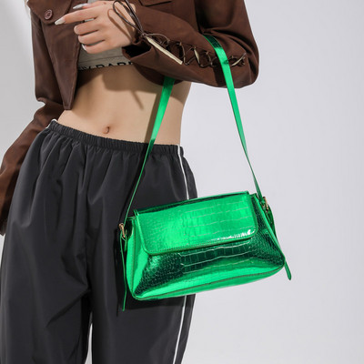 Μόδα τσάντα ώμου για γυναίκες 2023 Φωτεινή PU δερμάτινη τσάντα μασχάλης Εξαιρετική μονόχρωμη τσάντα μασχάλης Ρετρό τσάντα με λαβή επάνω