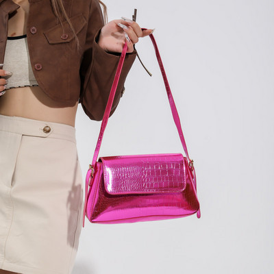 Μόδα τσάντα ώμου για γυναίκες 2023 Φωτεινή PU δερμάτινη τσάντα μασχάλης Εξαιρετική μονόχρωμη τσάντα μασχάλης Ρετρό τσάντα με λαβή επάνω