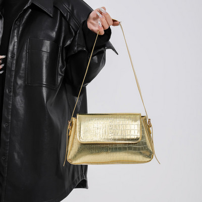 Μόδα τσάντα ώμου για γυναίκες 2023 Φωτεινή PU δερμάτινη τσάντα μασχάλης Εξαιρετική μονόχρωμη τσάντα μασχάλης Ρετρό τσάντα με λαβή επάνω