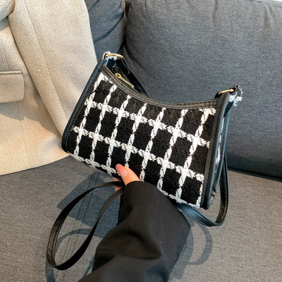 Φορητό γυναικείο δερμάτινο πορτοφόλι PU Γυναικεία τσάντες μασχάλης με καρό σχέδιο Γυναικείες τσάντες casual street chain Shoulder Top-handle Clutch 2023