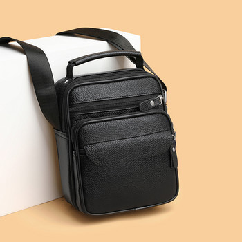 Мъжка чанта от естествена кожа Ретро мъжка чанта за мобилен телефон Ежедневна чанта с много джобове Преносима проста водоустойчива мъжка бизнес чанта