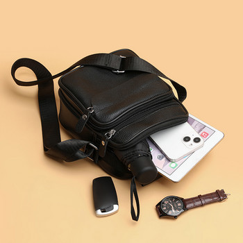 Мъжка чанта от естествена кожа Ретро мъжка чанта за мобилен телефон Ежедневна чанта с много джобове Преносима проста водоустойчива мъжка бизнес чанта